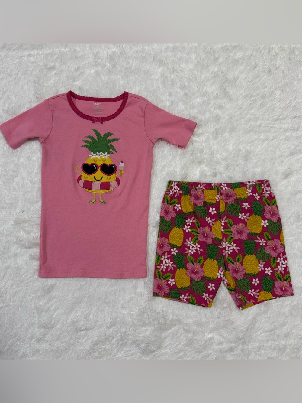 Gymboree Girls Sz 7 Pink Tropical Cotton Pajamas Pjs EUC Short Set Pineapple